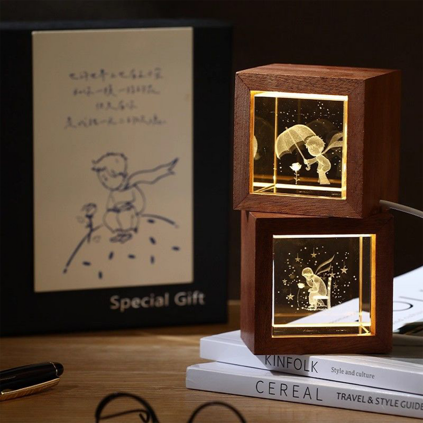 Official Inspired The Little Prince Crystal Night Light | Dreamy Bedroom Decoration & Tabletop Ornament | Meaningful Birthday Gift for Girls & Women