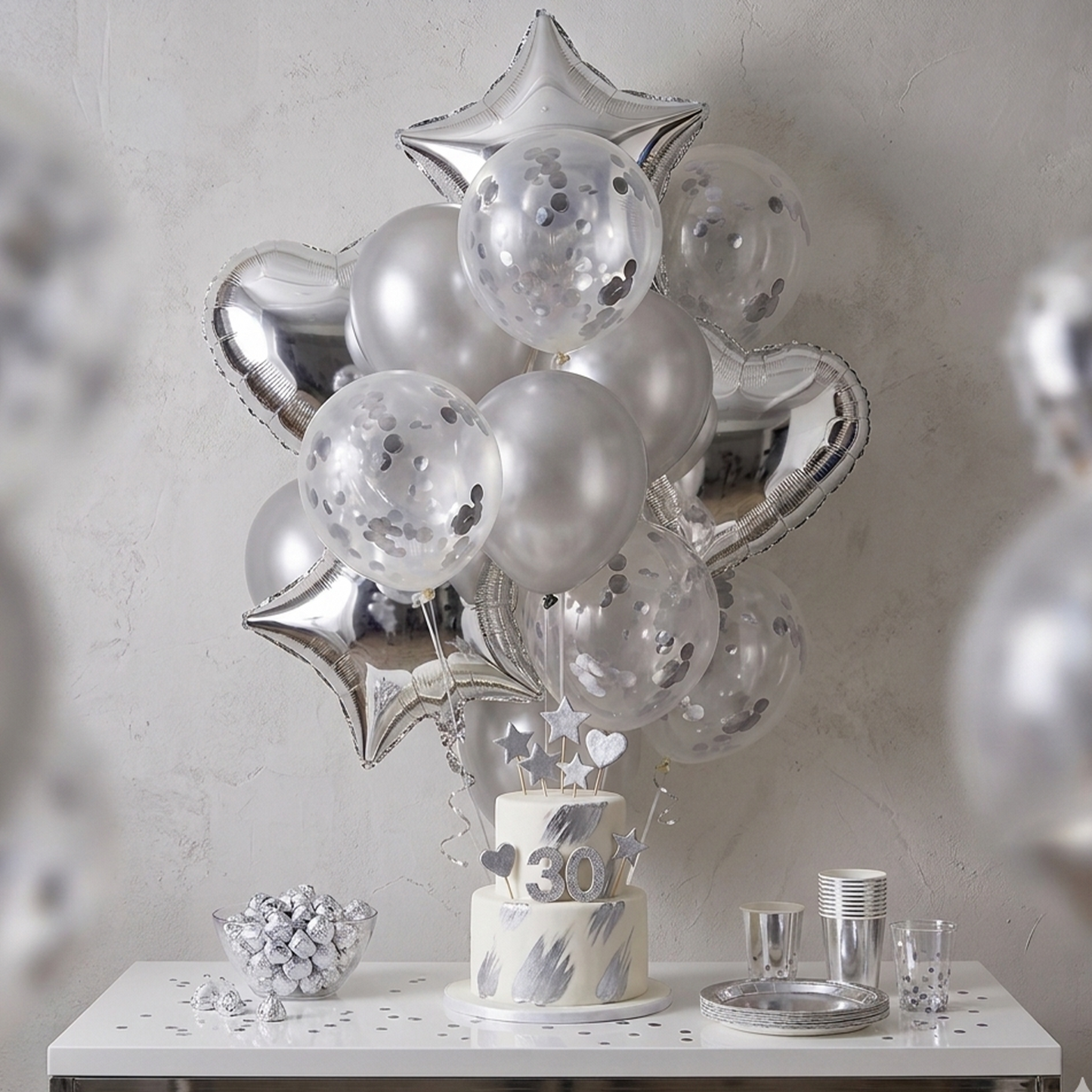 Party Sequin Silver Party Balloon Decoration Set – Star and Heart Balloons – S017 party X party
