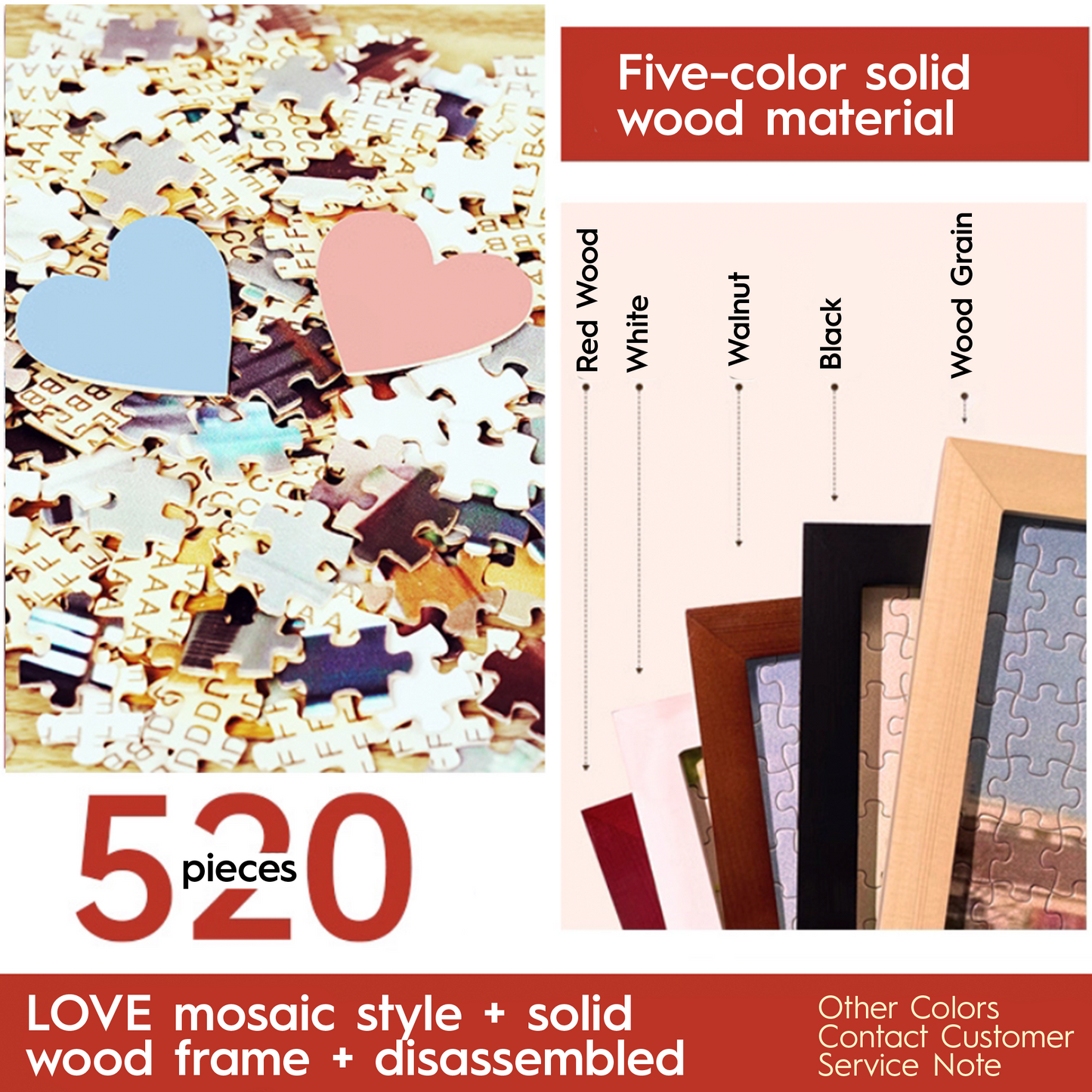 Personalized Couple Photo Jigsaw Puzzle with Solid Wood Frame – Custom Love Puzzle Gift (500–1314 Pieces)