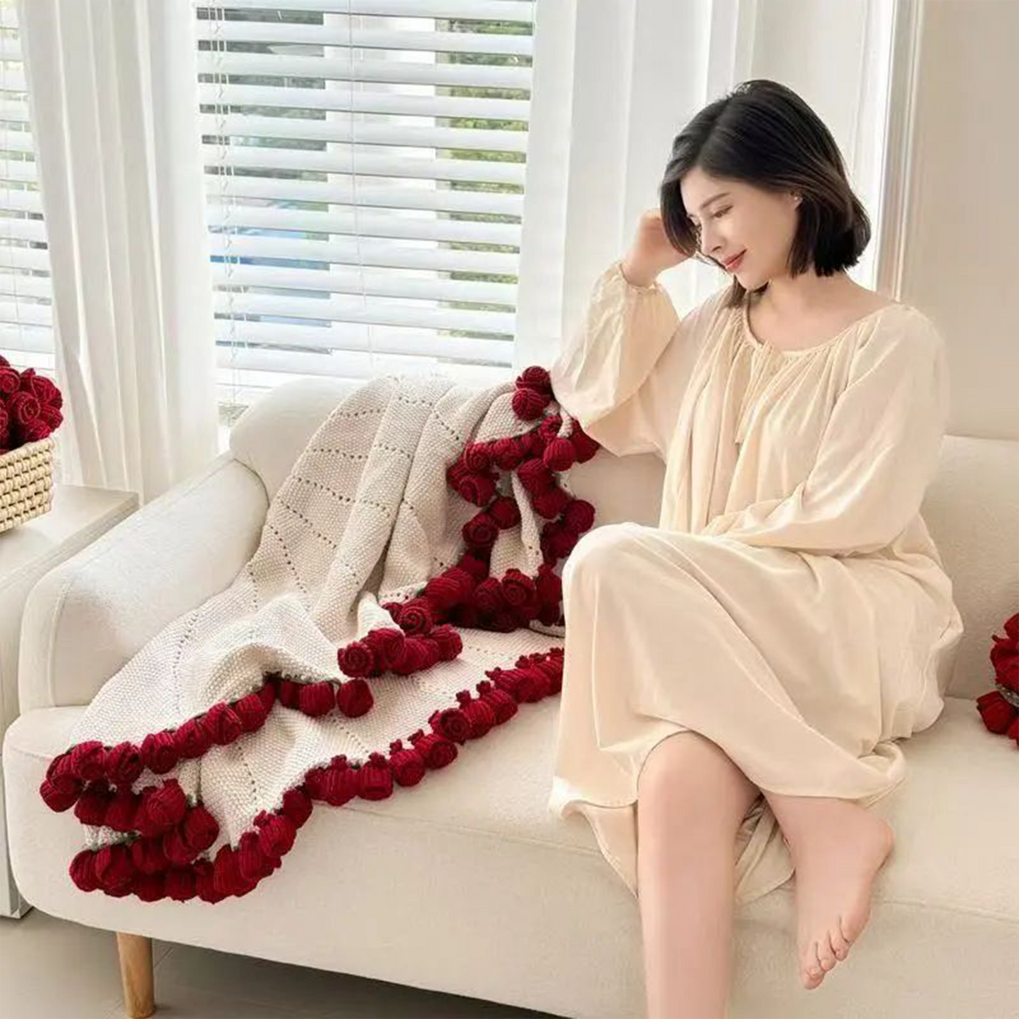 Handmade Rose Flower Woven Blanket/Throw and Never-Fading Bouquet party X party