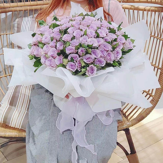 Purple Rose Bouquet Confession 99 Roses - Forever Love Valentine's Day Anniversary Proposal – F-190 - party X party