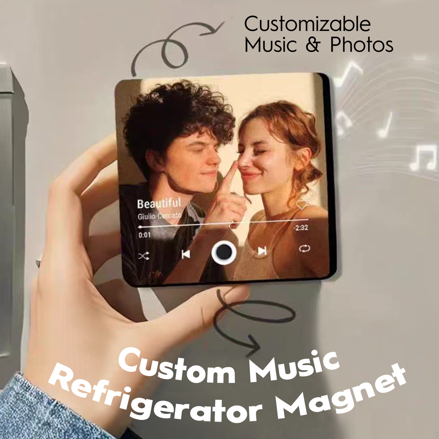 Personalized Music Fridge Magnet - Custom Photo & Song Scannable Code - Acrylic & ABS DIY Music Plaque - Valentine's Day Gift for Boyfriend or Girlfriend