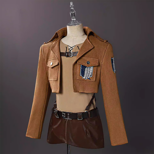 Eren Yeager Mikasa Ackerman Levi Ackerman Survey Corps Full Cosplay Costume Outfit Set for Anime Convention & Halloween – AOT001 party X party