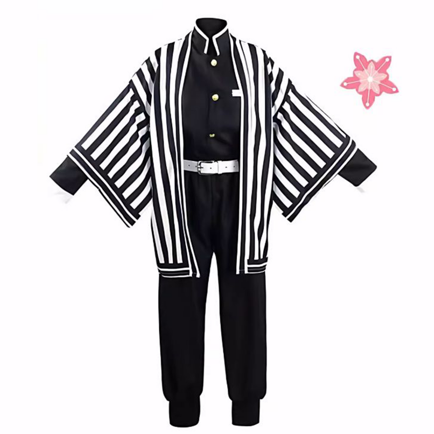Demon Slayer Obanai Iguro Black and White Striped Cosplay Set – Anime Costume G011 party X party