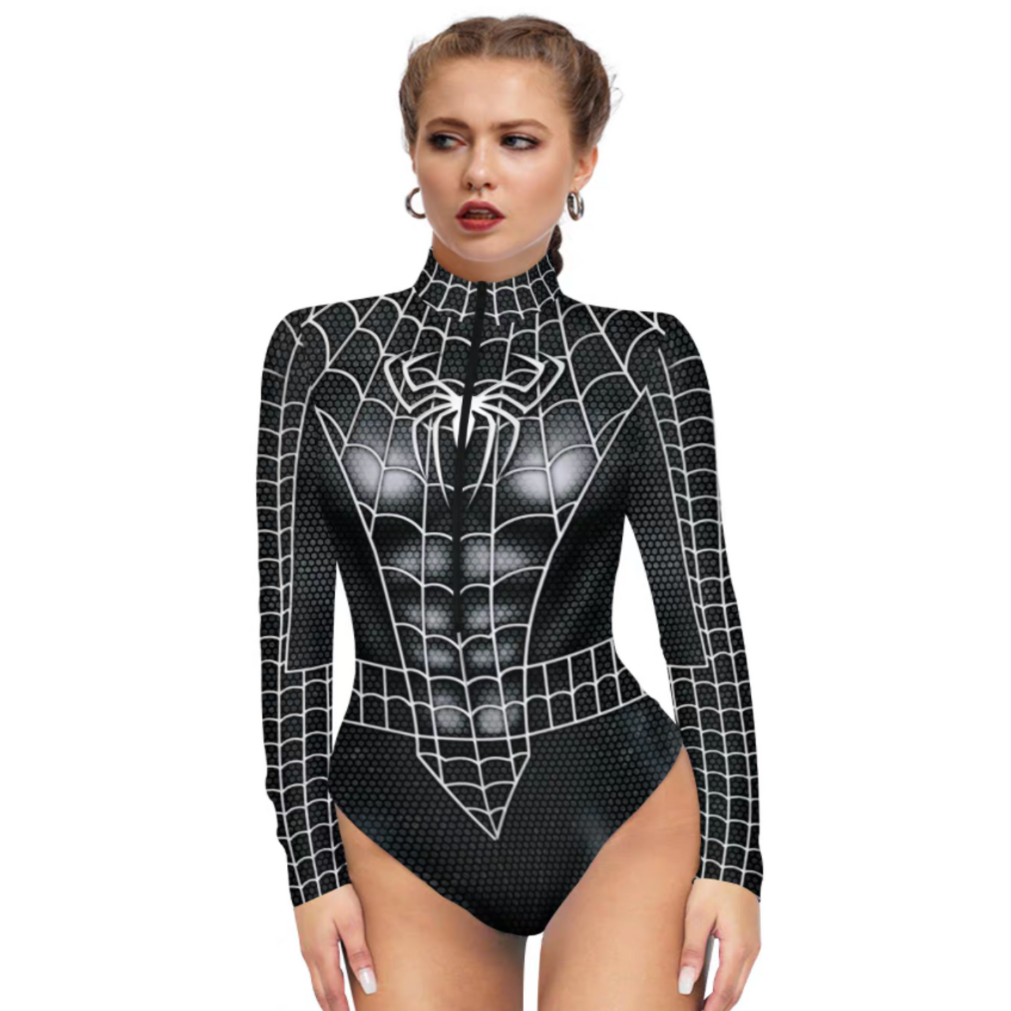 Black Spider-Man Women’s Printed Bodysuit Cosplay Costume – Superhero Performance Jumpsuit | MTJ313 party X party