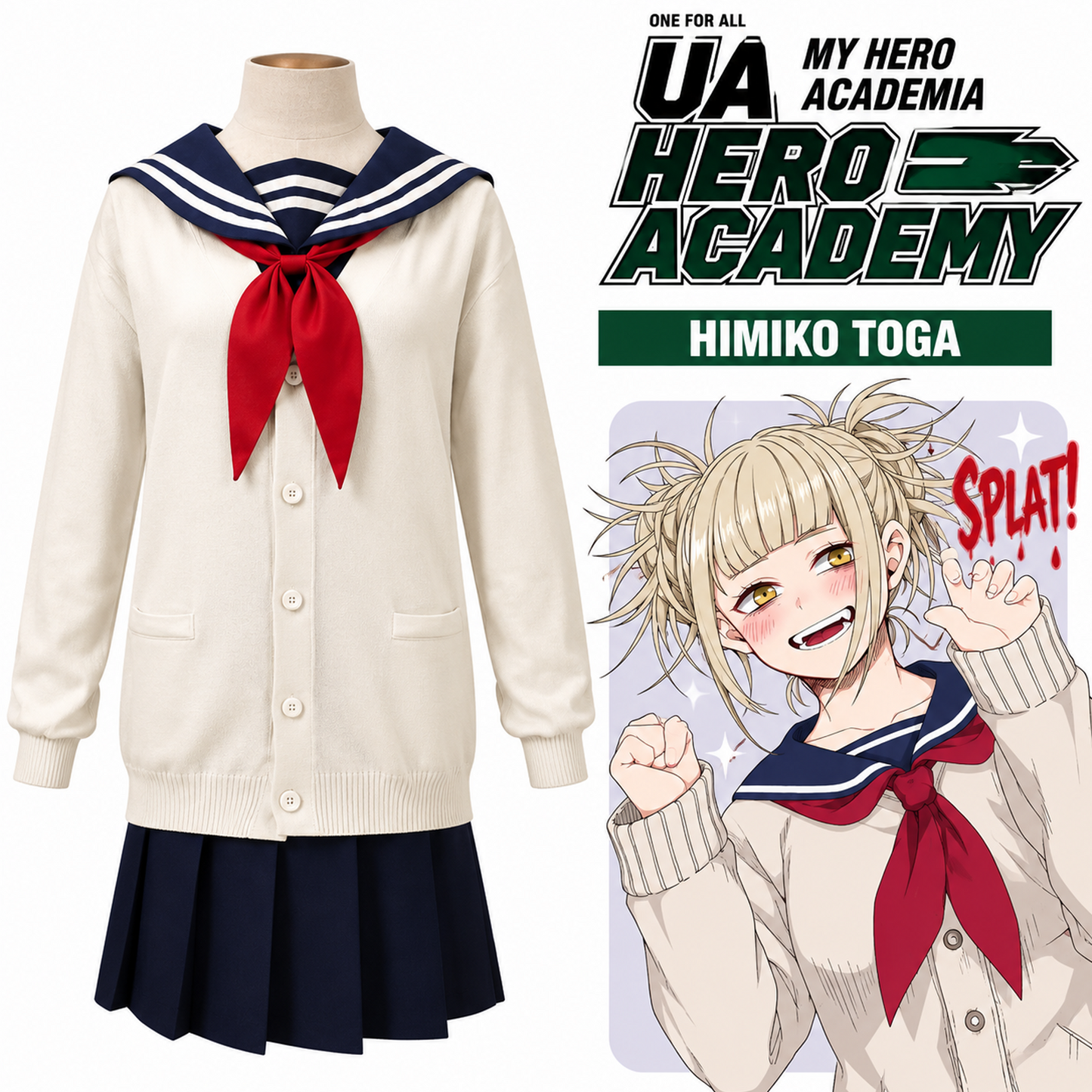 Himiko Toga Cosplay Costume with Wig – My Hero Academia JK School Uniform Anime Outfit | UA007
