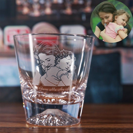 Mount Fuji Japanese Whiskey Glass | Custom Portrait Engraved Beer Mug | Personalized Logo Glassware & Unique Barware Gift
