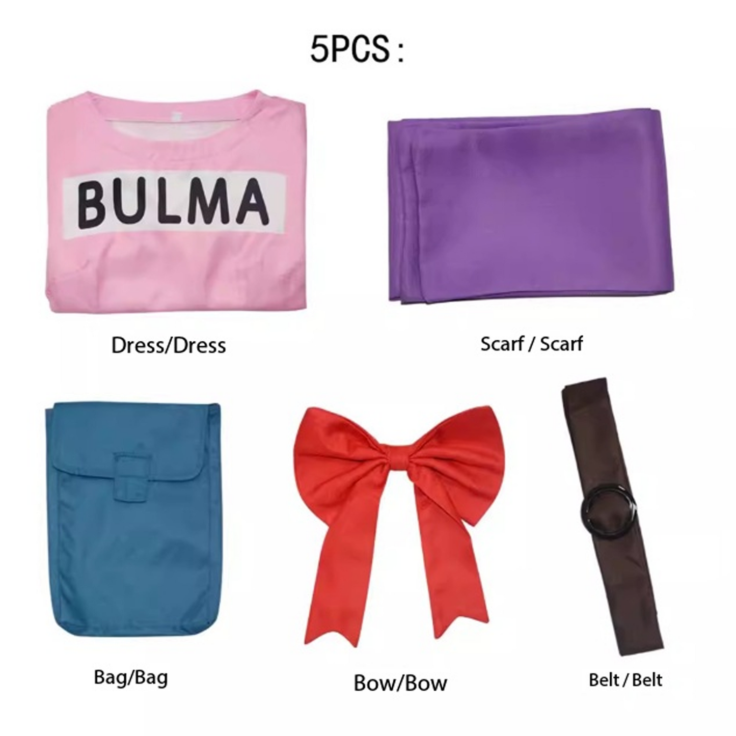 Dragon Ball Bulma Cosplay Costume Dress Outfit with Accessories Anime Set DB015