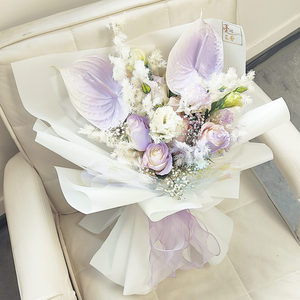 紫白色掌、粉紫色玫瑰花束~ 情人節花束~表白花束~求婚花束~紀念日 F-225