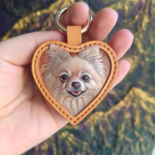 Custom Pet Portrait Keychain, Genuine Leather Customization, Birthday Gift Souvenir