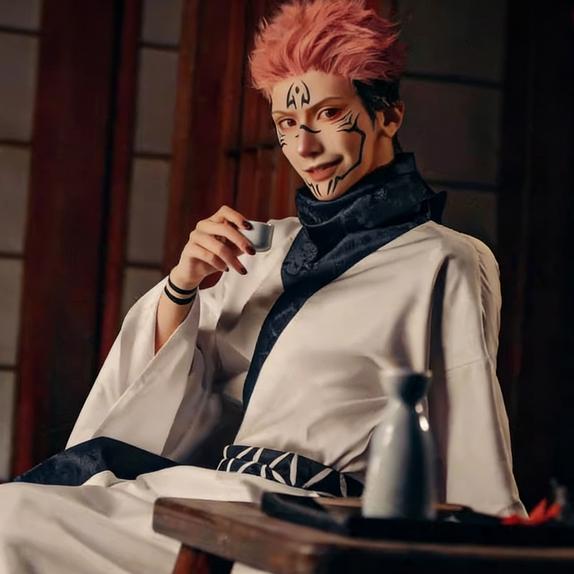 Jujutsu Kaisen Cosplay Costumes - Ryomen Sukuna [Outfit + Wig] [Includes Pants] J021 party X party