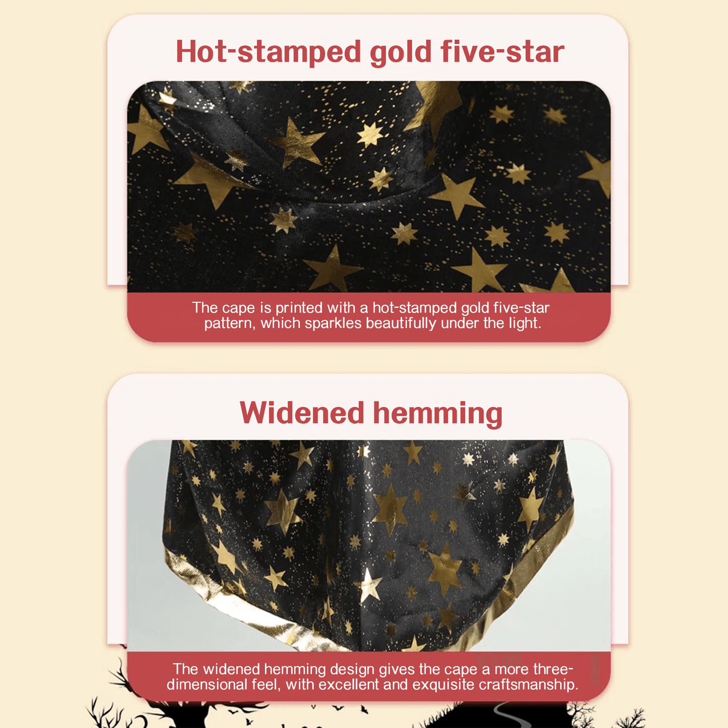 Kids' Wizard Costume Set – Halloween Cape & Hat with Gold Stars - party X party