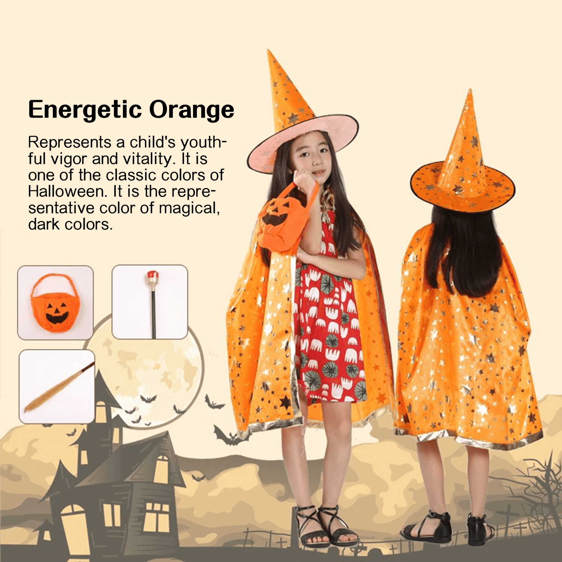 Kids' Wizard Costume Set – Halloween Cape & Hat with Gold Stars - party X party
