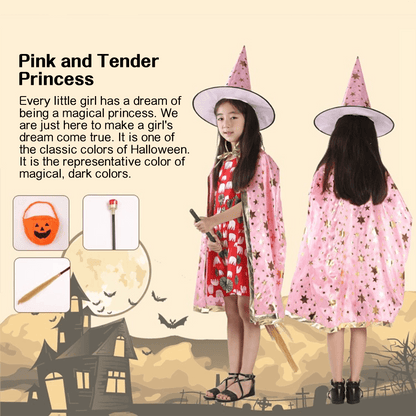 Kids' Wizard Costume Set – Halloween Cape & Hat with Gold Stars - party X party
