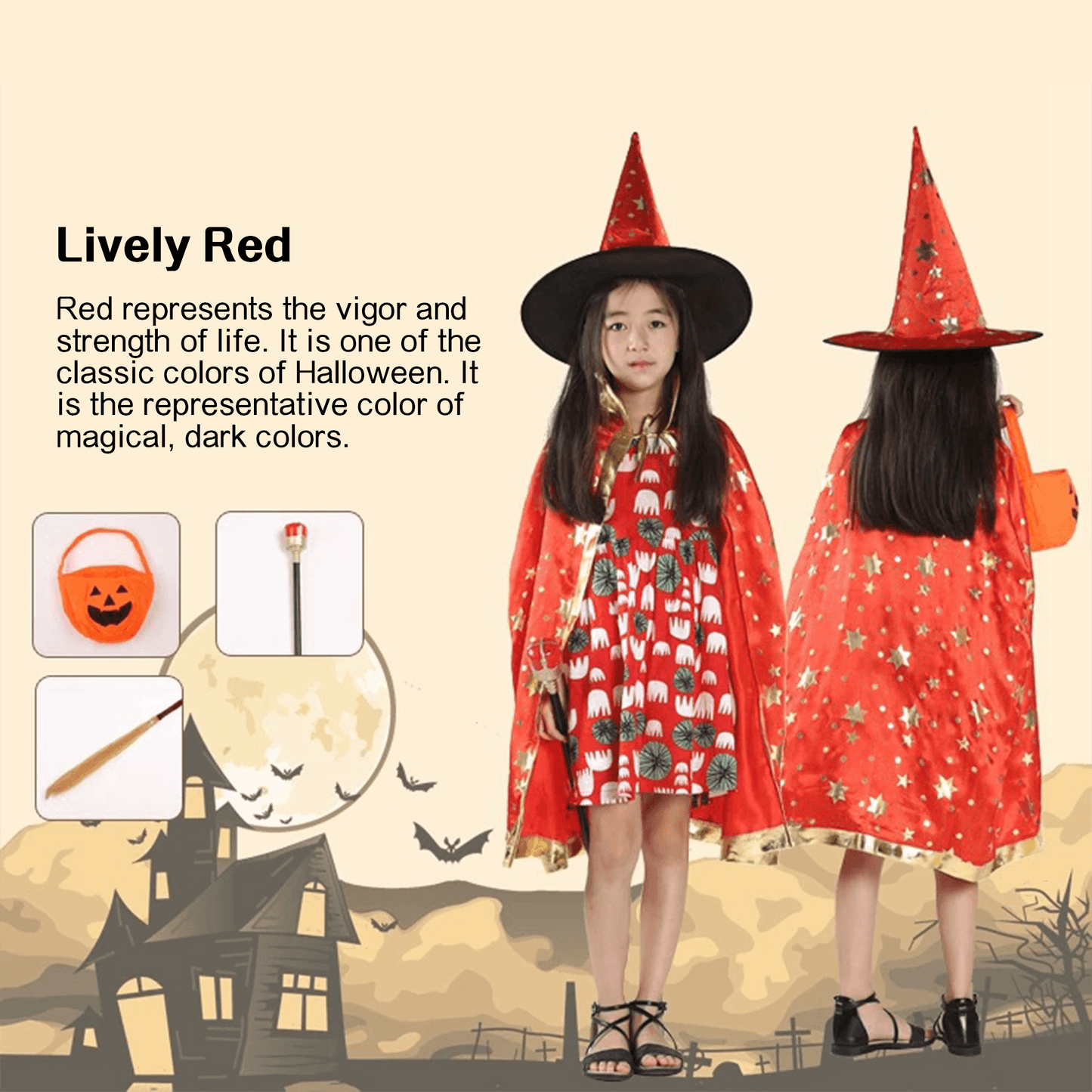 Kids' Wizard Costume Set – Halloween Cape & Hat with Gold Stars - party X party