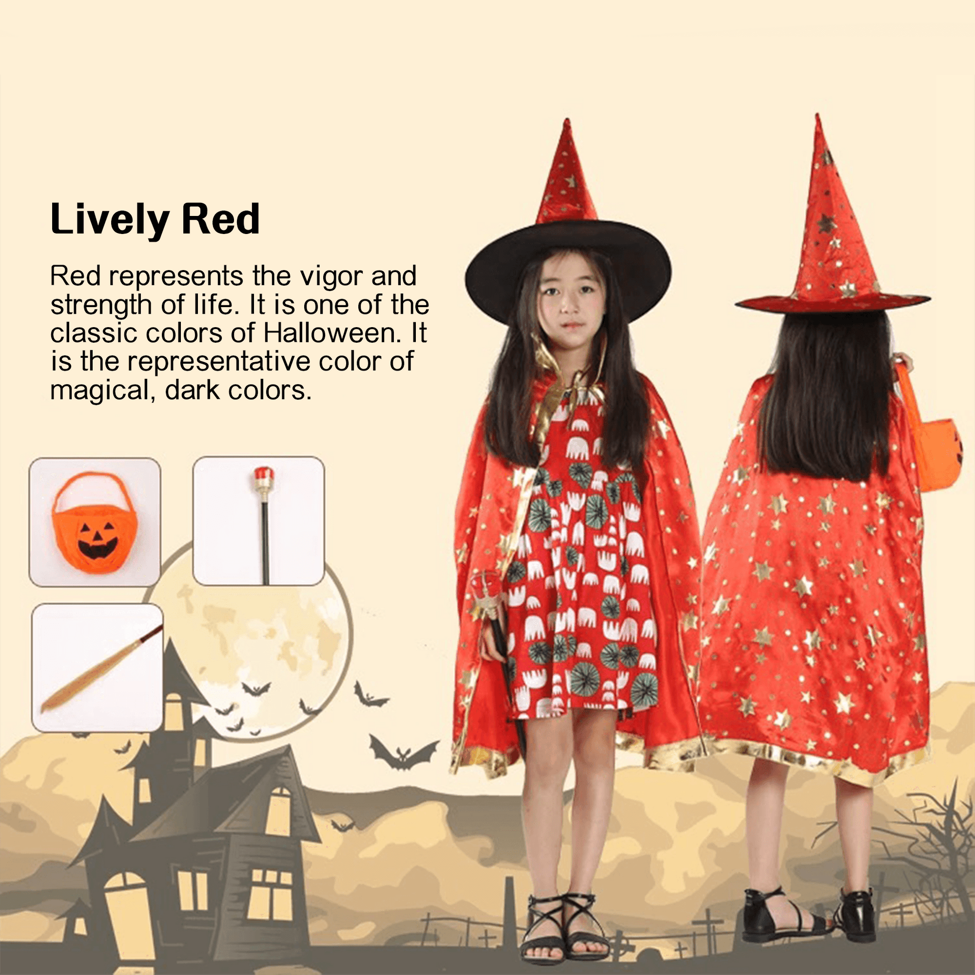Kids' Wizard Costume Set – Halloween Cape & Hat with Gold Stars - party X party