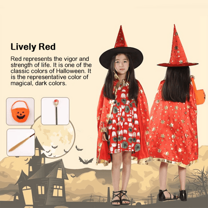 Kids' Wizard Costume Set – Halloween Cape & Hat with Gold Stars - party X party