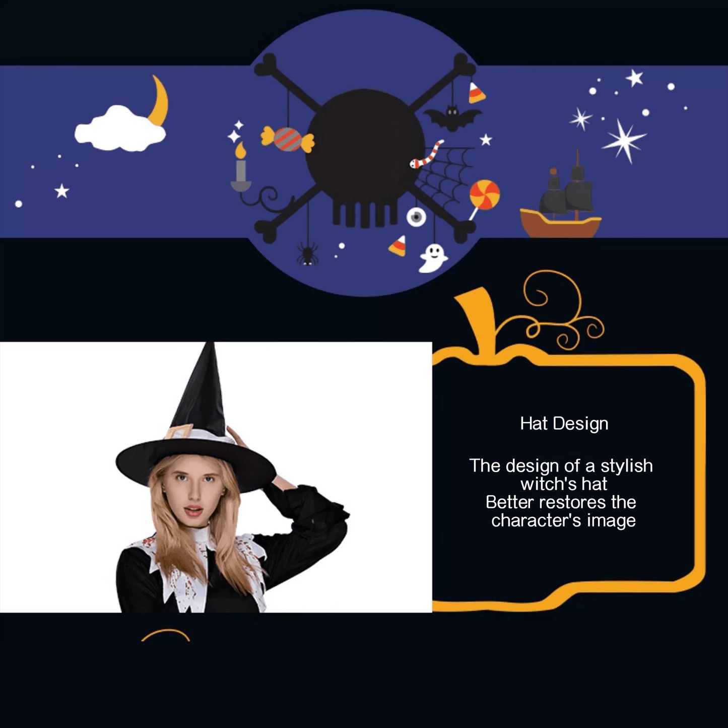 Bloody Witch Halloween Costume – Spooky Witch Dress with Hat & Broom - party X party