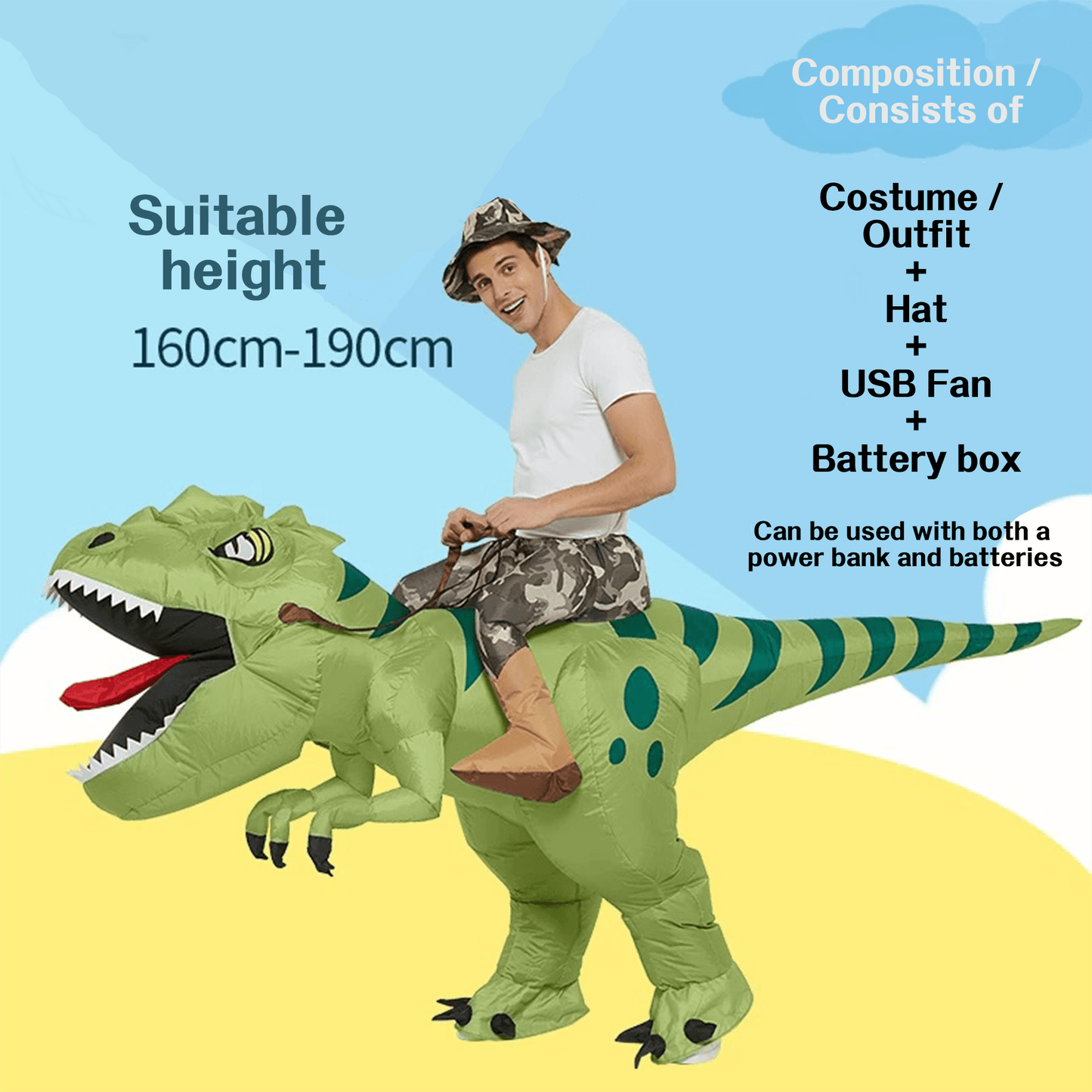 Running T-Rex Inflatable Costume – Fun Dinosaur Costume for Toddlers, Kids & Adults - party X party