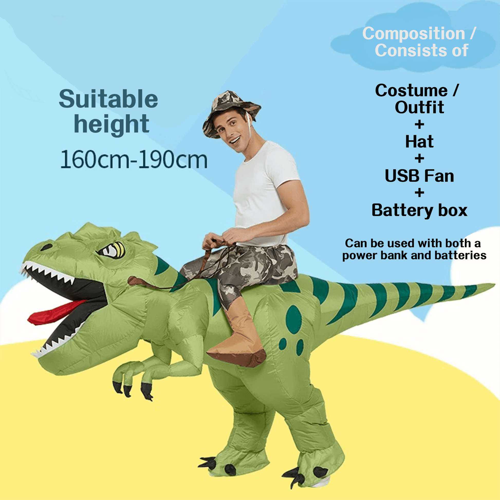 Running T-Rex Inflatable Costume – Fun Dinosaur Costume for Toddlers, Kids & Adults - party X party