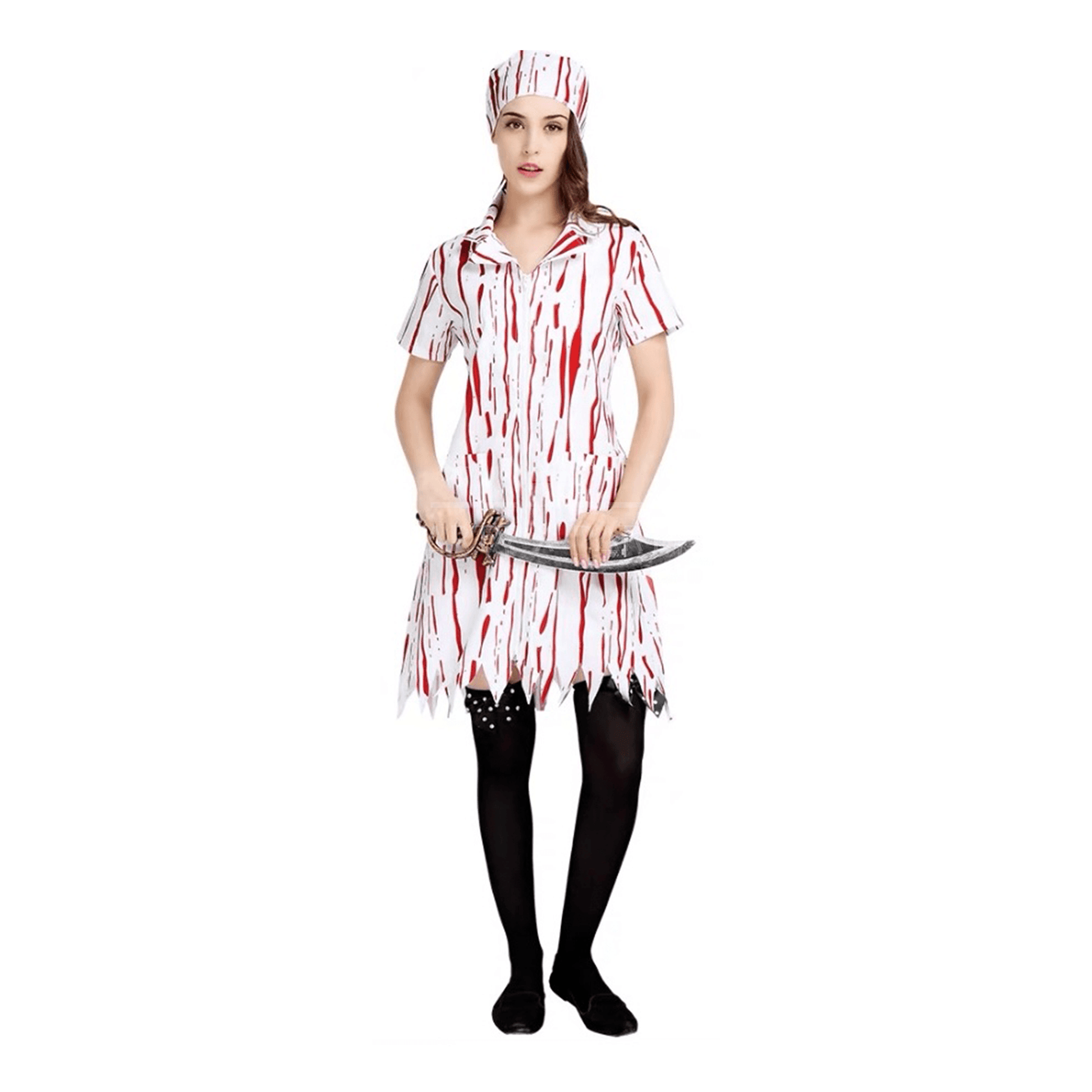 Female Scary Chef Costume Bloody Butcher Look Halloween Horror Dress for Women - party X party