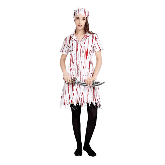 Female Scary Chef Costume Bloody Butcher Look Halloween Horror Dress for Women - party X party