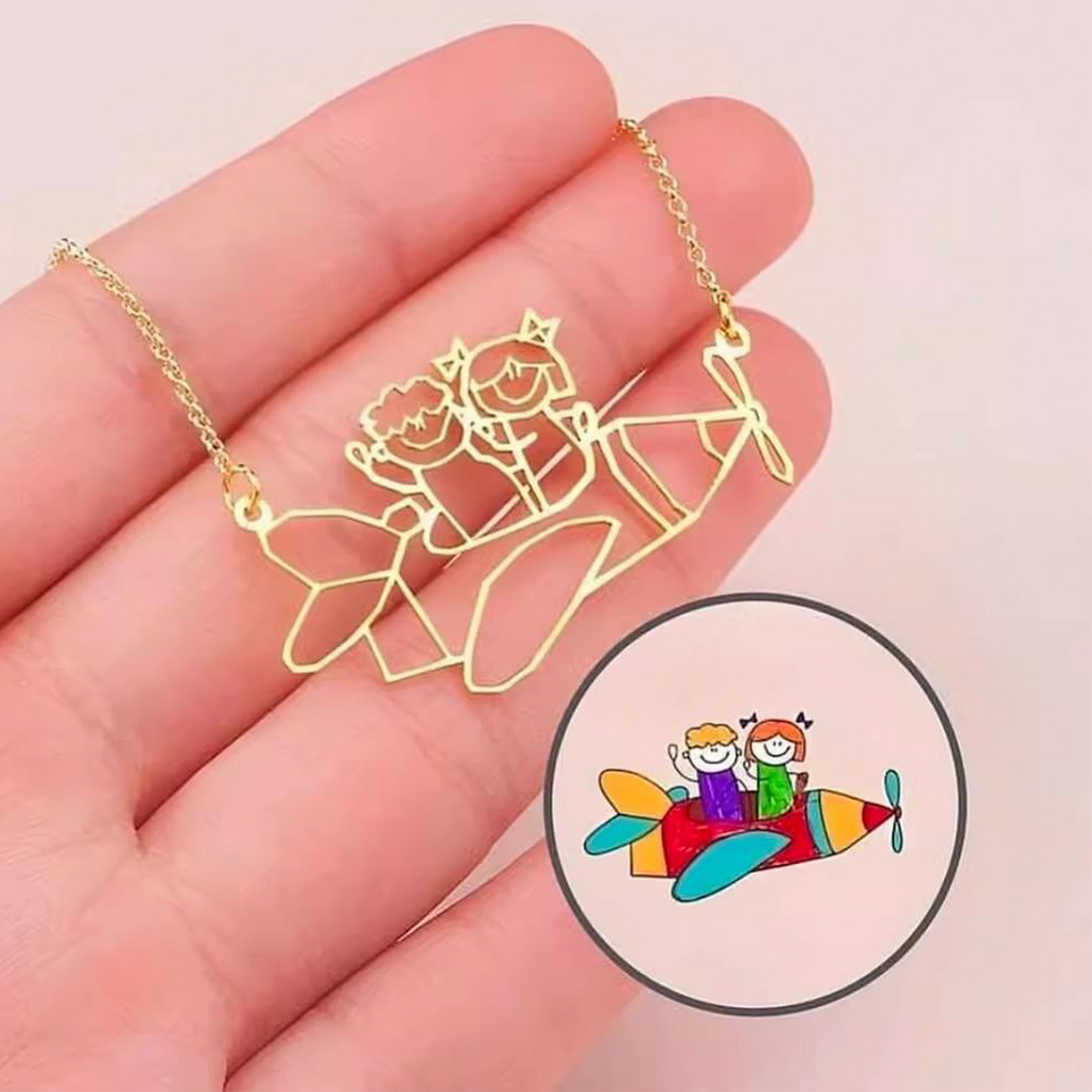 Children's Drawing Necklace, Hand-Drawn Art DIY Personalized Commemorative Gift party X party