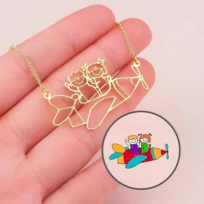 Children's Drawing Necklace, Hand-Drawn Art DIY Personalized Commemorative Gift party X party