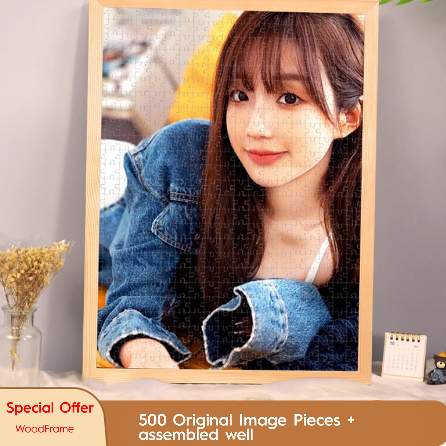 Personalized Couple Photo Jigsaw Puzzle with Solid Wood Frame – Custom Love Puzzle Gift (500–1314 Pieces)