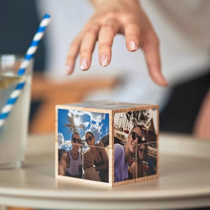 Custom Photo Wooden Infinity Cube (with Base)