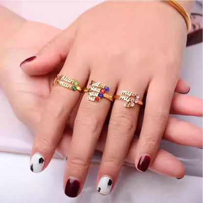 Private Custom Name Ring, DIY English, Stackable, Titanium Steel Gemstone Couple Rings party X party