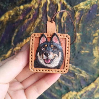 Custom Pet Portrait Keychain, Genuine Leather Customization, Birthday Gift Souvenir