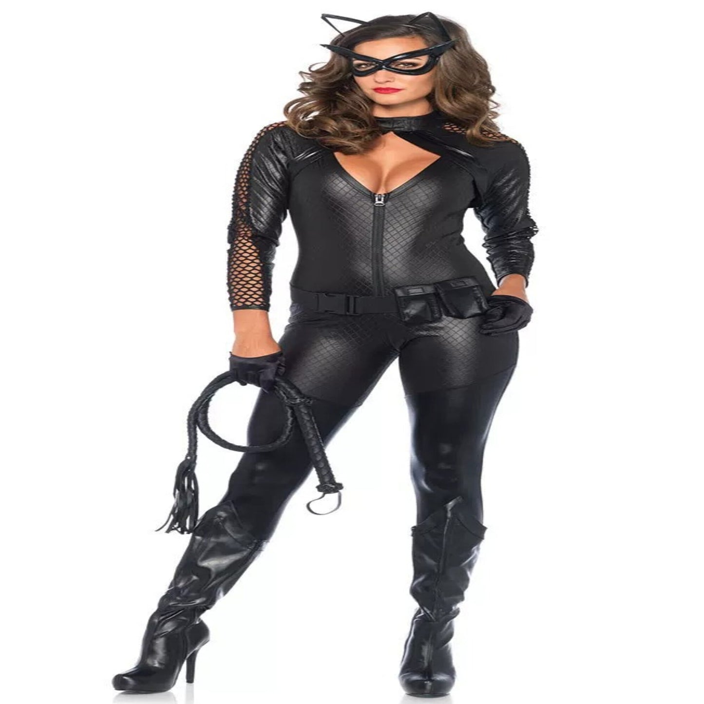 Catwoman Batman Returns Cosplay Costume High-Stretch Patent Leather Style Bodysuit with Whip Sexy Villain Halloween Movie Performance Outfit for Women – DC403 party X party
