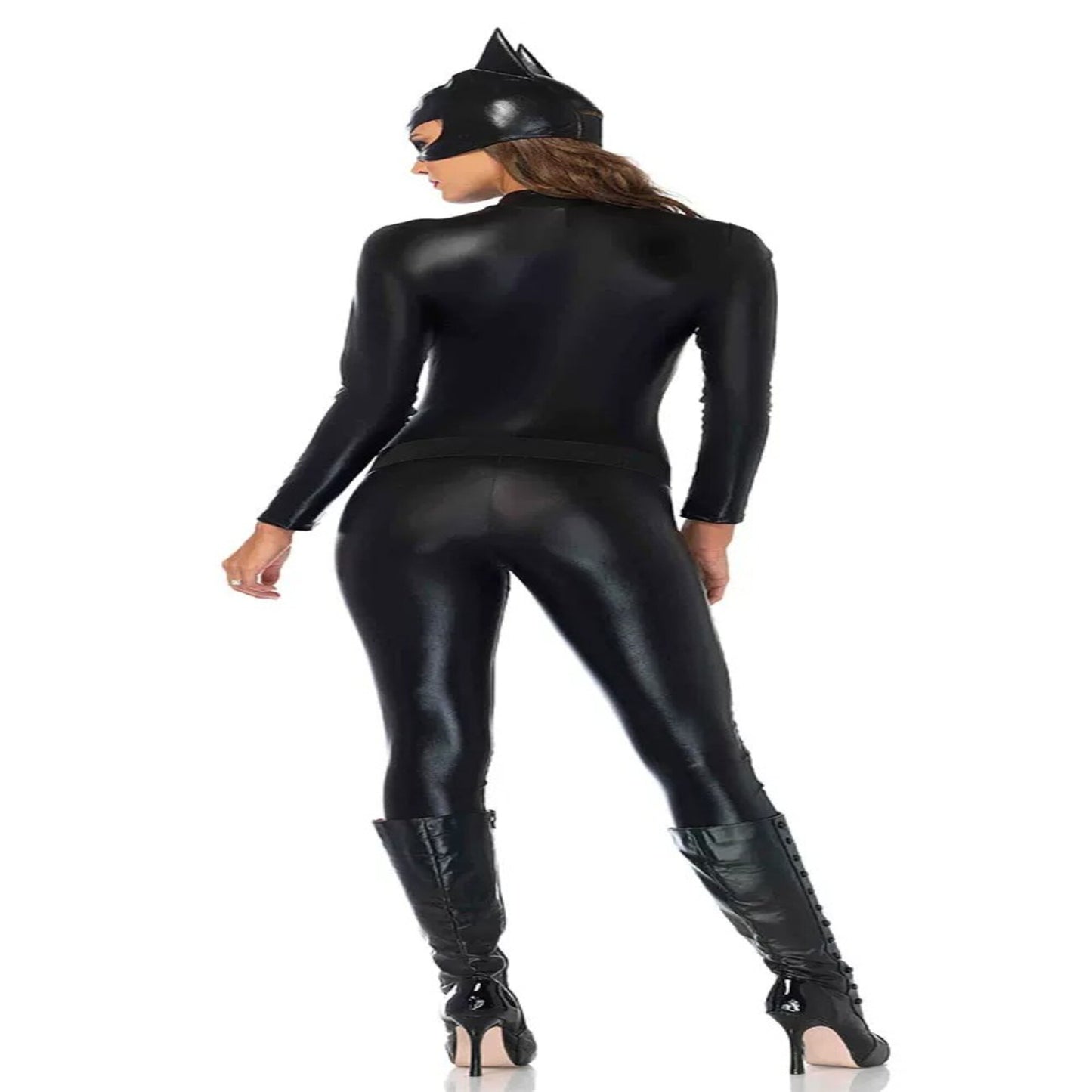 Catwoman High-Stretch Patent Leather Cosplay Costume Tight Hero Catsuit Outfit with Jumpsuit, Mask & Whip – DC402 party X party