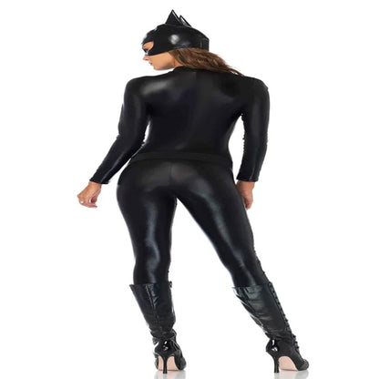 Catwoman High-Stretch Patent Leather Cosplay Costume Tight Hero Catsuit Outfit with Jumpsuit, Mask & Whip – DC402 party X party