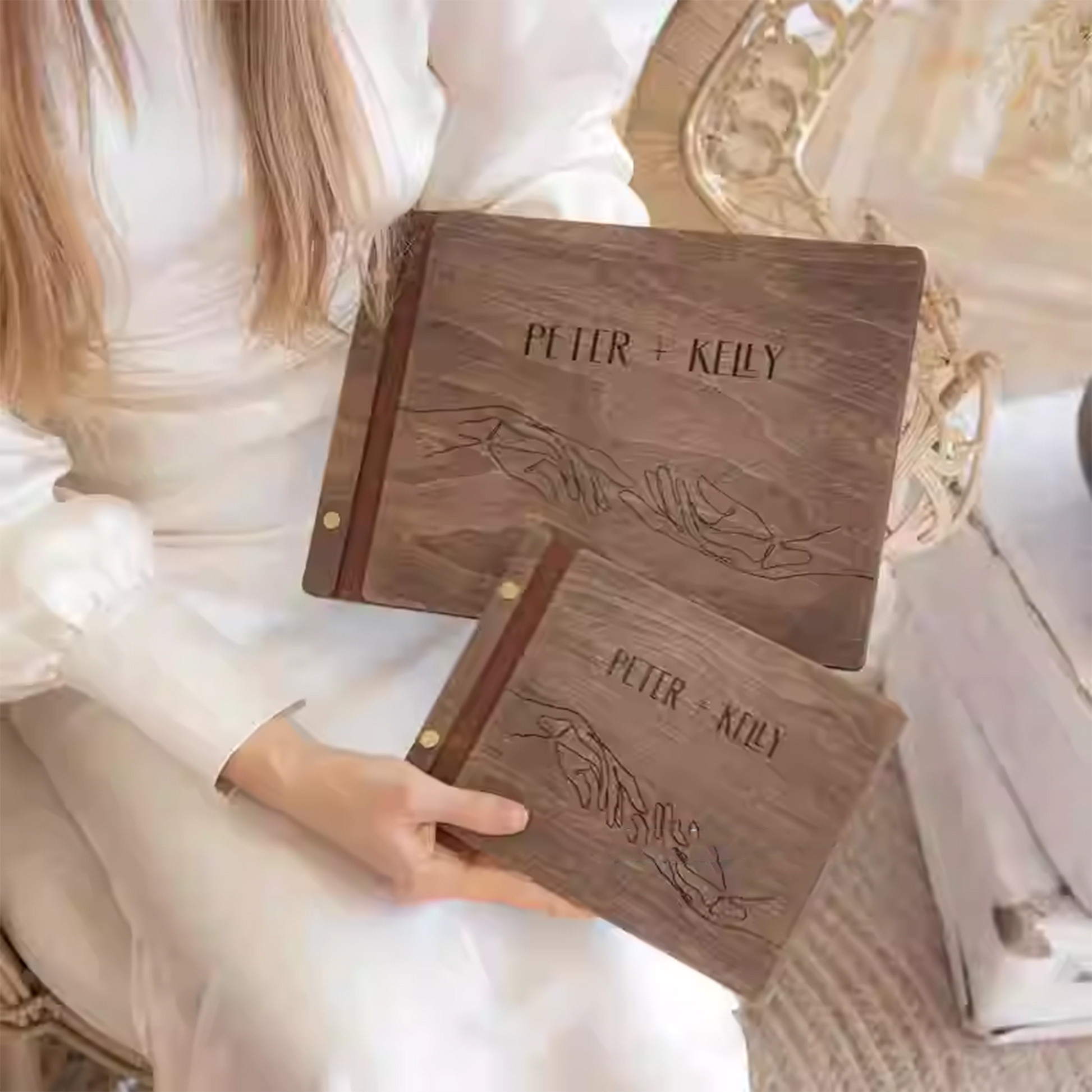 Vintage Wooden Wedding Guest Sign-in Book, Wedding Photo Album, Message Book party X party