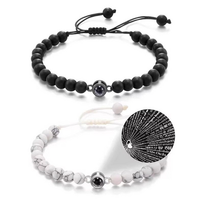 Couple Bracelets — red string for women, wristband for men, projection stone design, perfect Valentine’s Day gift.