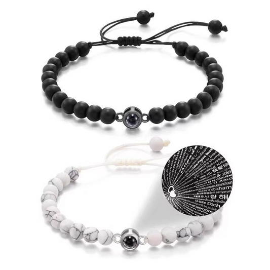 Couple Bracelets — red string for women, wristband for men, projection stone design, perfect Valentine’s Day gift.