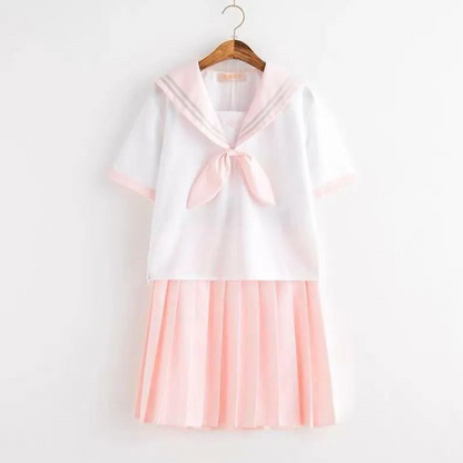 Kansai Style Sailor Uniform Set | Two-Line Mint Pink Soft-Girl JK Outfit | Japanese Academy Performance Uniform C023 party X party