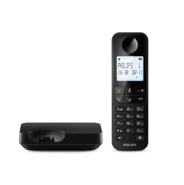 Philips D2701B/90 Cordless Phone – Black LP‑128 | 10 h Talk Time, Compact Design & Speakerphone