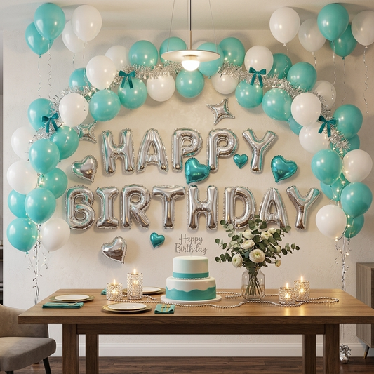 Birthday Balloon Decoration Set – Aqua Green & Matte White – Perfect for Party Celebrations S033 party X party