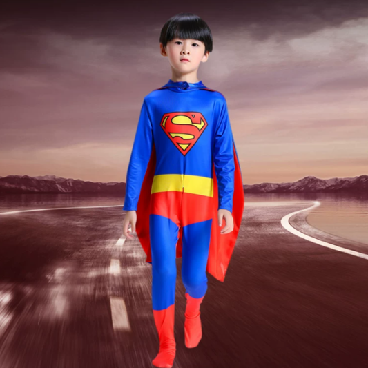 Superman Legacy Clark Kent Red Cape Cosplay Costume for Kids – Full Bodysuit & Cape Stage Outfit | DC022 party X party