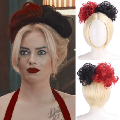 Harley Quinn Suicide Squad Cosplay Wig – Short Black & Red Pigtail Style | DC214 party X party