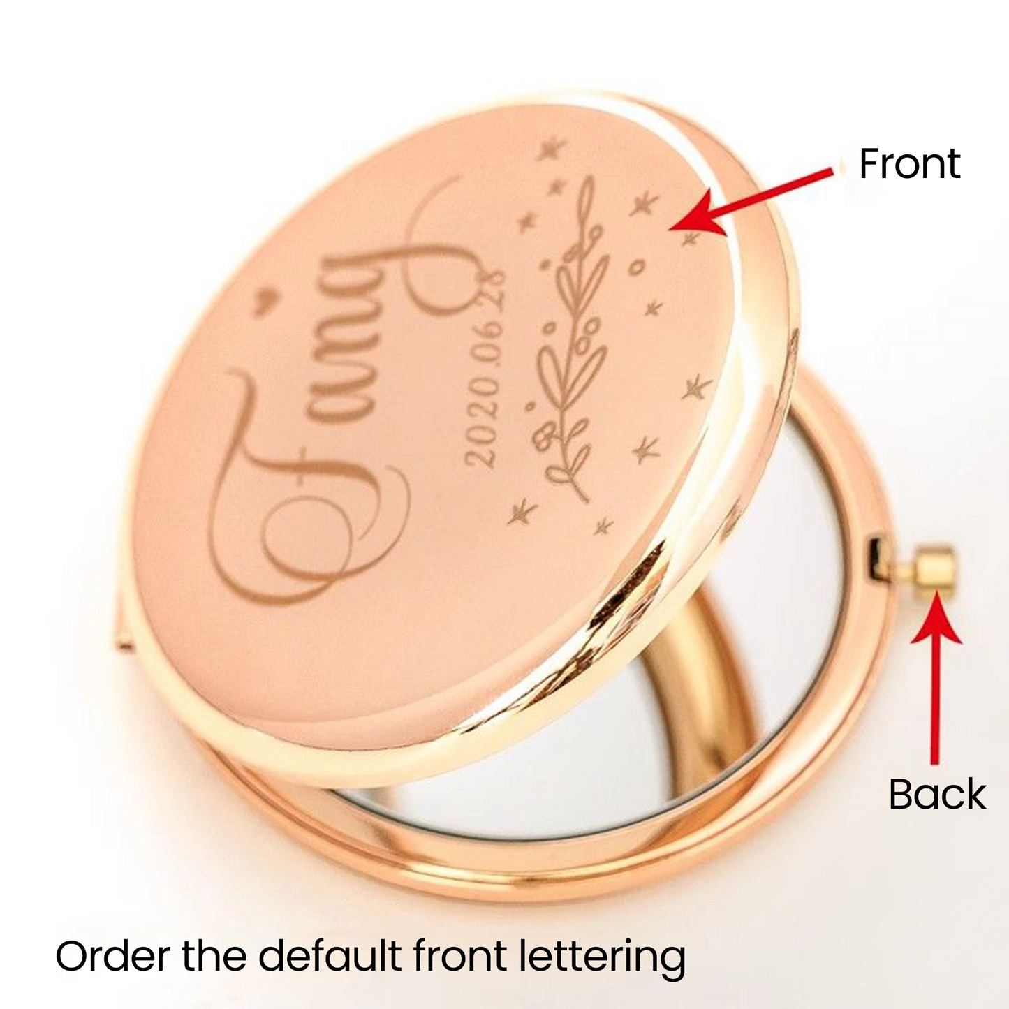 Custom Text Logo Portable Mirror – Bridesmaid Gift, Bride Souvenir, Company Gift, Graduation Gift, Makeup Mirror