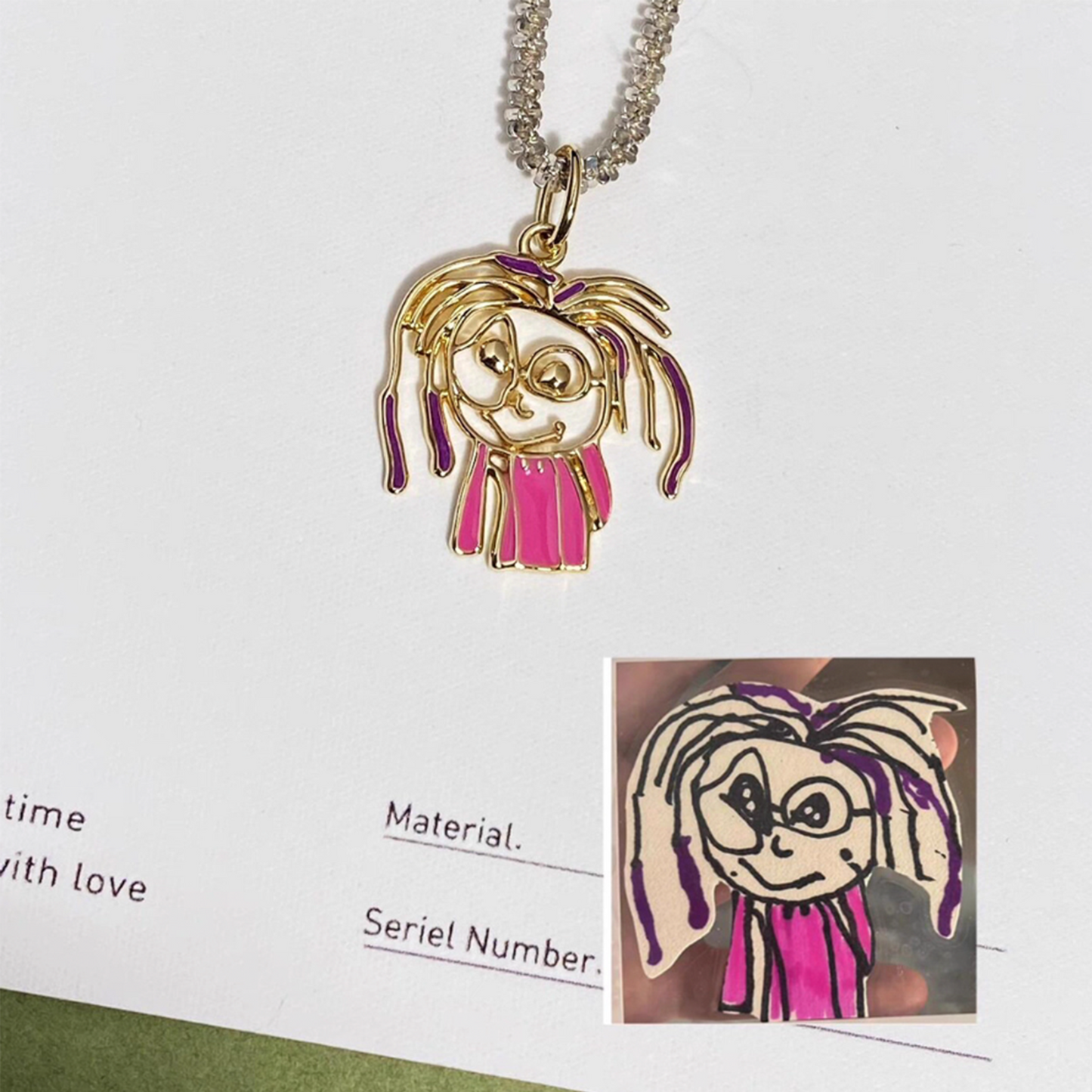 Children's Drawing Necklace, Hand-Drawn Art DIY Personalized Commemorative Gift party X party