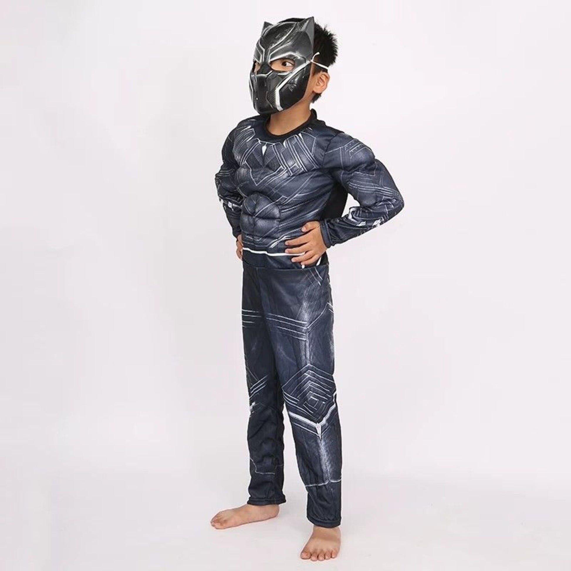 Black Panther Kids Muscle Costume – Marvel Avengers Battle Suit Cosplay Outfit for Boys Halloween Performance | MTJ208 party X party