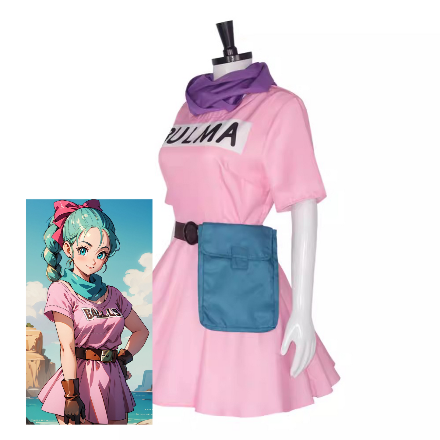 Dragon Ball Bulma Cosplay Costume Dress Outfit with Accessories Anime Set DB015