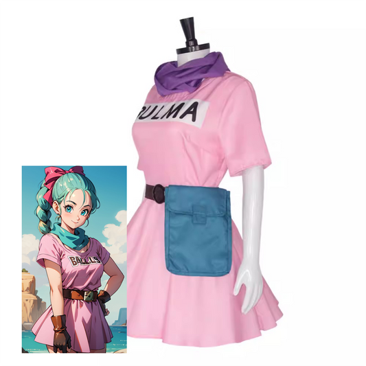 Dragon Ball Bulma Cosplay Costume Dress Outfit with Accessories Anime Set DB015