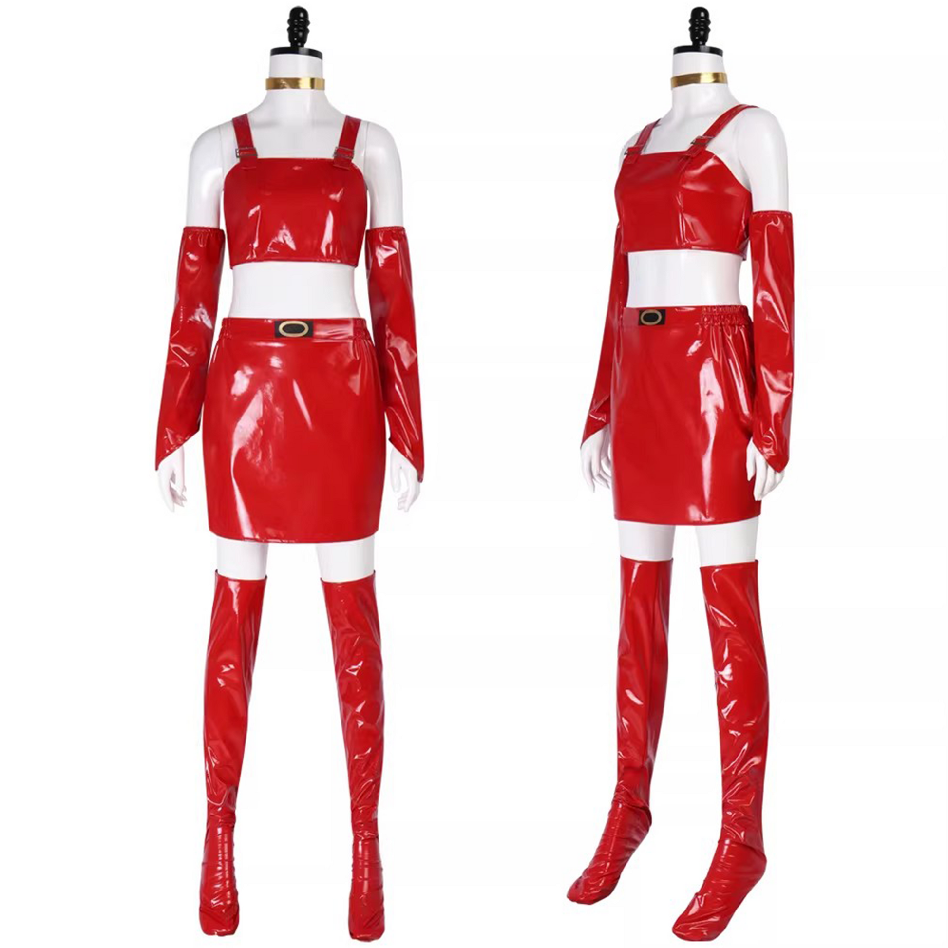 Dragon Ball Bulma Cosplay Costume Red Striped Outfit with Wig Anime Convention Set DB014