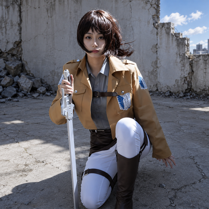 Levi Ackerman Survey Corps Jacket Anime Cosplay Costume with Fabric & Faux Leather Design – AOT024 party X party